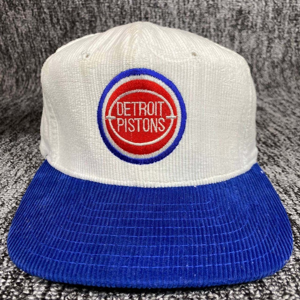 Pro Star‎ Detroit Pistons Hat Mens OSFA White Blue Corduroy Snapback NBA Vintage
